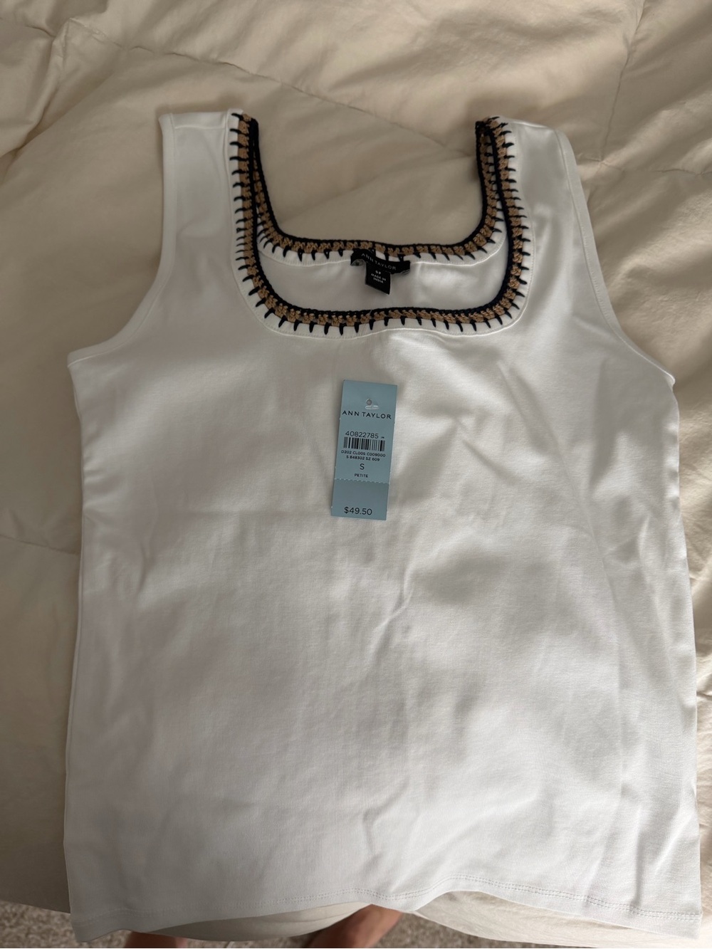 Ann Taylor White Tank with Black and Tan Trim